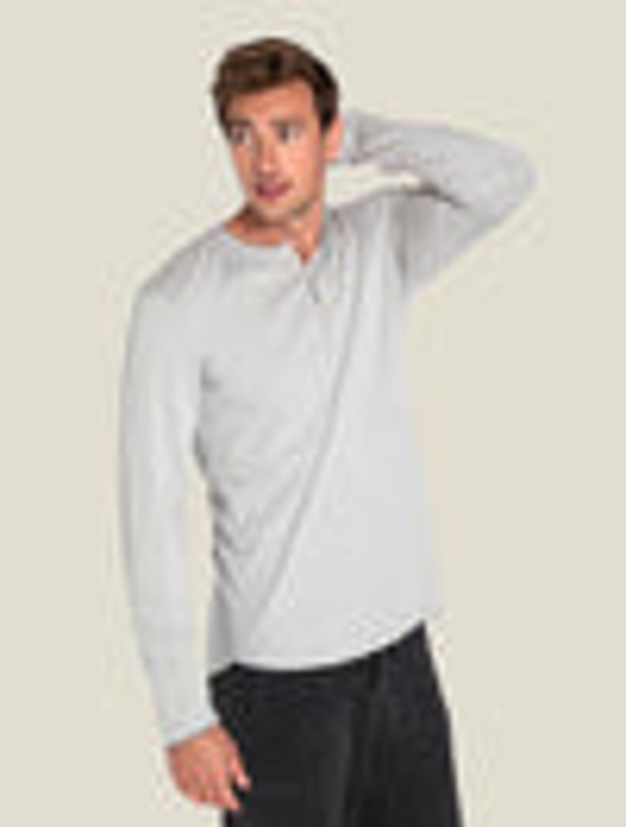 Him Barefoot Dreams | Malibu Collection® Men'S Long Sleeve Henley With Woven Detail