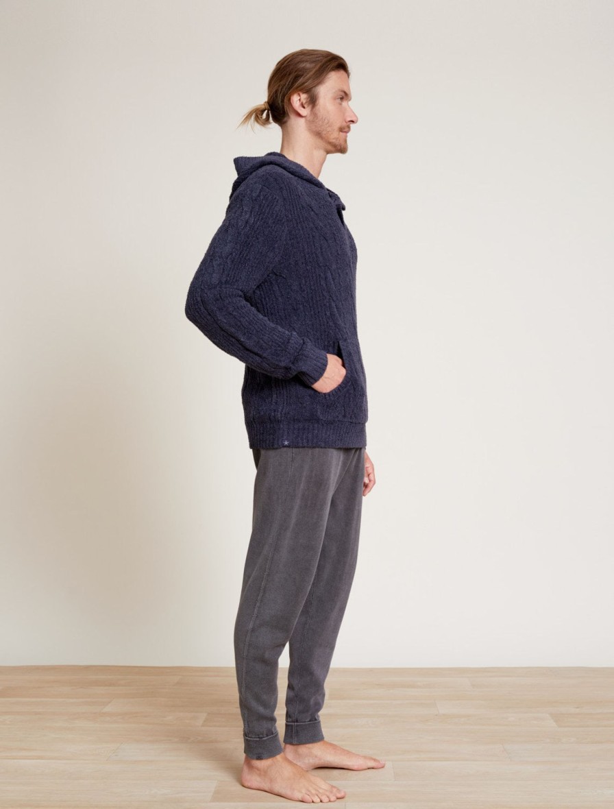 Him Barefoot Dreams | Cozychic Lite® Men'S Cable Hooded Henley Indigo