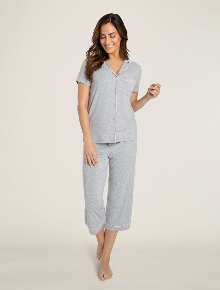 Her Barefoot Dreams | Malibu Collection® Disney Princess Women'S Piped Loungewear Set Heathered Gray